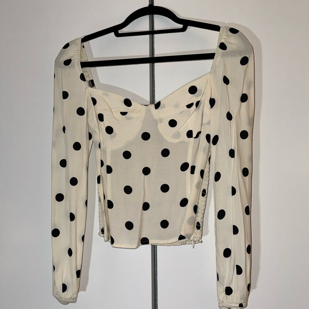 Reformation Polka Dot Print Bateau Neckline Crop Top